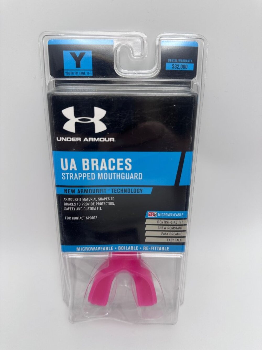 Under Armour Youth Strapped Mouthguard For Braces Pink ArmourFit Tech Contact Sp